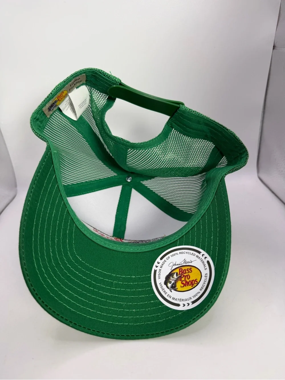 Bass Pro Shops Green White Yellow Embroidered Fish Logo Trucker Hat